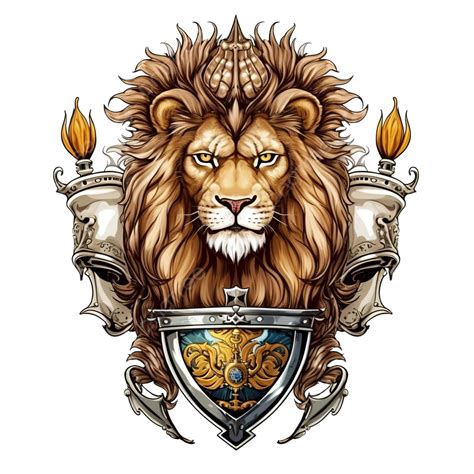 Crowned Lion With Axe Coat Of Arms In Realistic Style Classic Royal ...