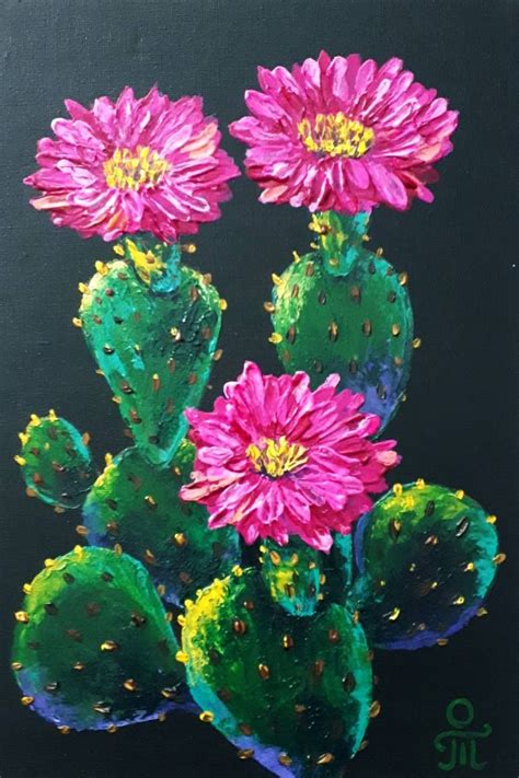 Blooming cactus Painting by Tatyana Orlovetskaya | Saatchi Art | Cactus painting, Cactus flower ...