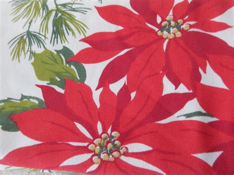 Vintage Christmas Tablecloth w / Red Poinsettia Candles | Etsy