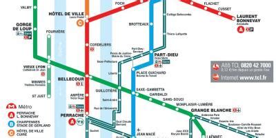 Lyon tram map - Lyon tram map pdf (Auvergne-Rhône-Alpes - France)