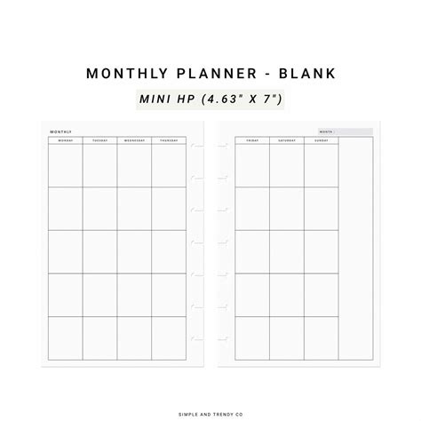 Monthly Planner Printable Minimalist Planner Happy Planner Mini ...