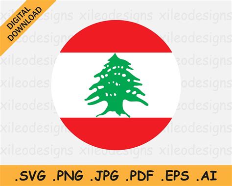 Lebanon Round Flag SVG Lebanese Circle Banner, National Circular Button ...