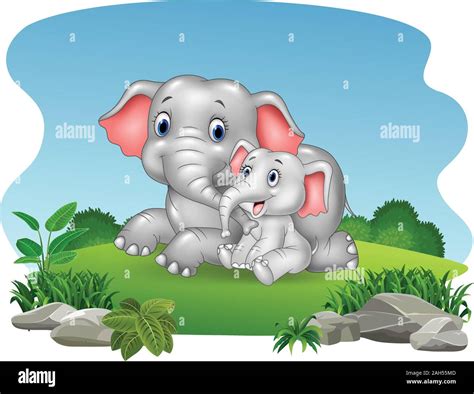 Cartoon Mother and baby elephant in the jungle Stock Vector Image & Art ...