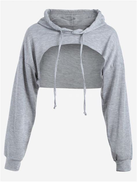 [25% OFF] 2021 Cut Out Drawstring Crop Hoodie In GRAY | ZAFUL