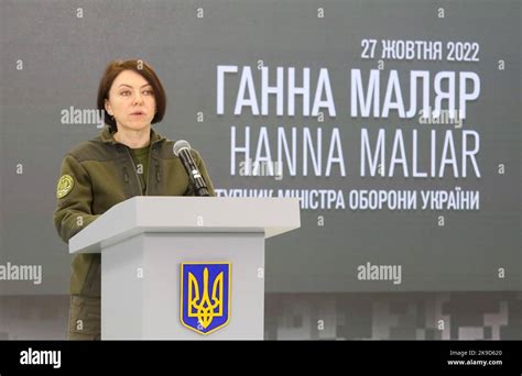 KYIV, UKRAINE - OCTOBER 27, 2022 - Deputy Minister of Defence of Ukraine Hanna Maliar is ...