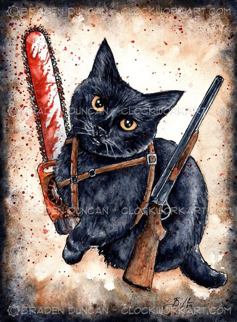 Evil Dead Kitten Fine Art Watercolour Horror Movie Cat Print | Etsy