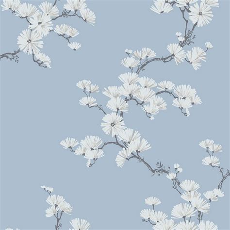 Black, Baby Blue & White Chinoiserie Garden Tree Wallpaper