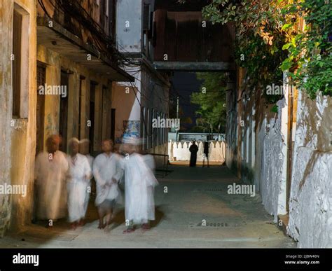 Stone Town, Zanzibar - February 2021: Nightlife in the narrow streets ...