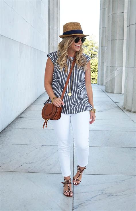 Exploring Washington DC | White Denim + Stripe Top | Denim striped top, Summer fashion outfits ...