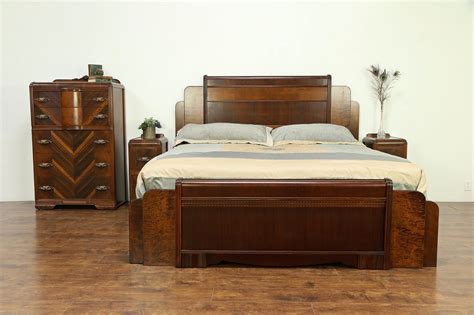 Art Deco Waterfall 1930's Vintage Bedroom Set, King Size Bed #32673 ...