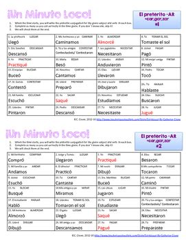 Minuto Loco Mini - Preterite AR Verbs + car, gar, zar - Conjugation Races