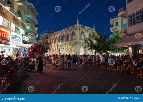 CRETE,HERAKLION-JULY 25: Nightlife on July 25,2014 in Heraklion on the Crete Island. Editorial ...