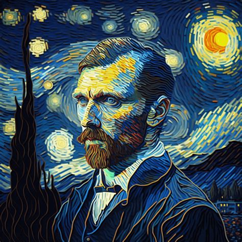 the famous starry night painting as a portrait of Van Gogh : r/midjourney