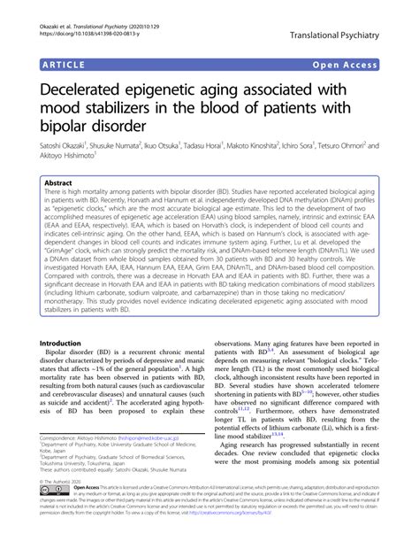 (PDF) Decelerated epigenetic aging associated with mood stabilizers in the blood of patients ...