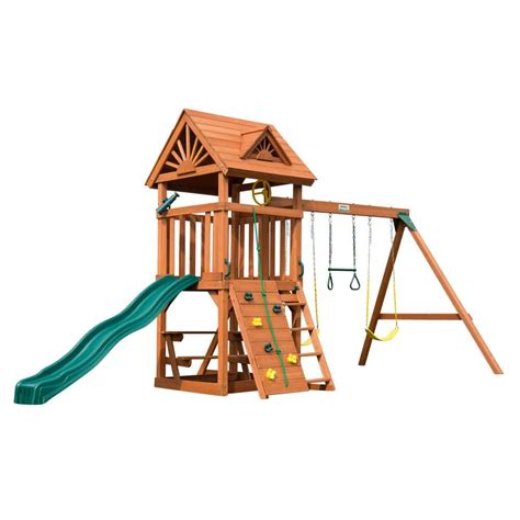 Swing-N-Slide Playsets DIY Sky Tower Complete Wooden Outdoor Playset with Rock Wall, Slide ...