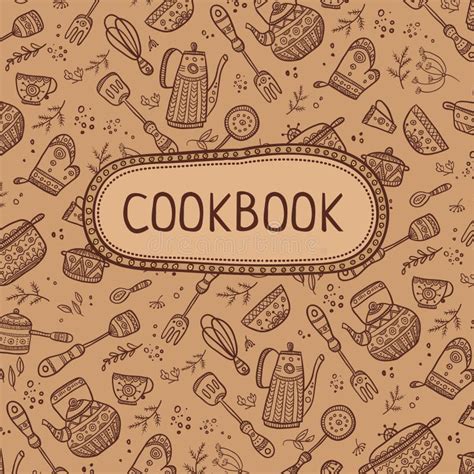 Cookbook Cover With Kitchen Items Stock Vector - Image: 68247195