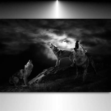 Abstract Animals Canva Prints Wall Art Black a pack of wolves on a dark night Photos of Animal ...