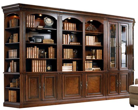 Hooker Furniture European Renaissance II Five-Piece Library Wall Unit with Touch Lighting and ...