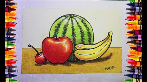 Still Life Drawing FRUITS using Crayons (Easy for Kids) - Menggambar ...