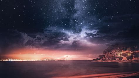 sea, sunset, starry sky, horizon, france 4k sunset, starry sky, Sea | Beautiful nature wallpaper ...