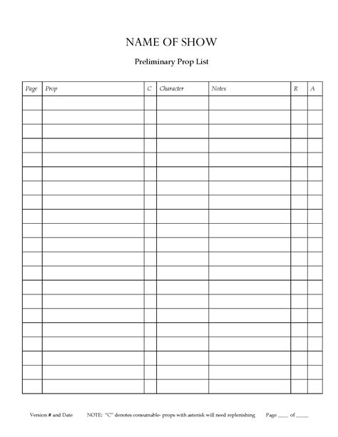 Props List Template