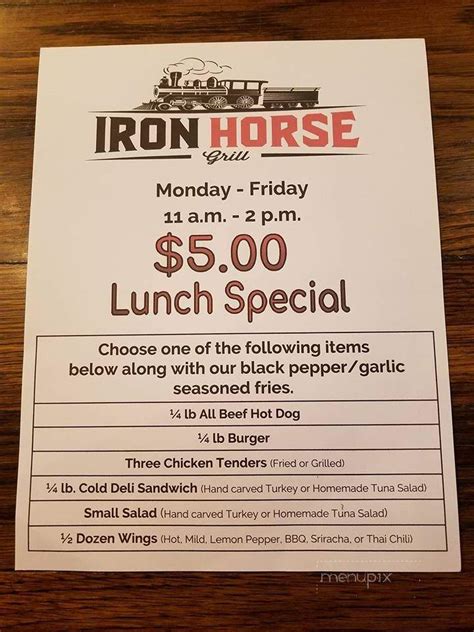 Menu of Iron Horse Grill in Pine Mountain, GA 31822