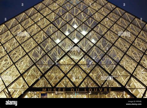 Close up Louvre glass pyramid in night Paris, France Stock Photo - Alamy