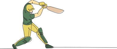 One continuous line drawing of young happy woman cricket player focus standing to hit the ball ...