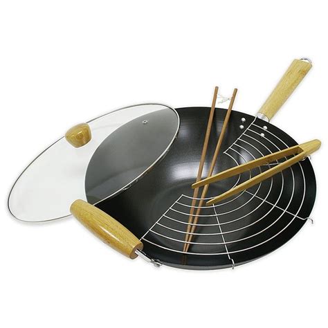 Nonstick 5-Piece 14-Inch Wok Set with Glass Lid | Bed Bath & Beyond in 2021 | Wok, Carbon steel ...