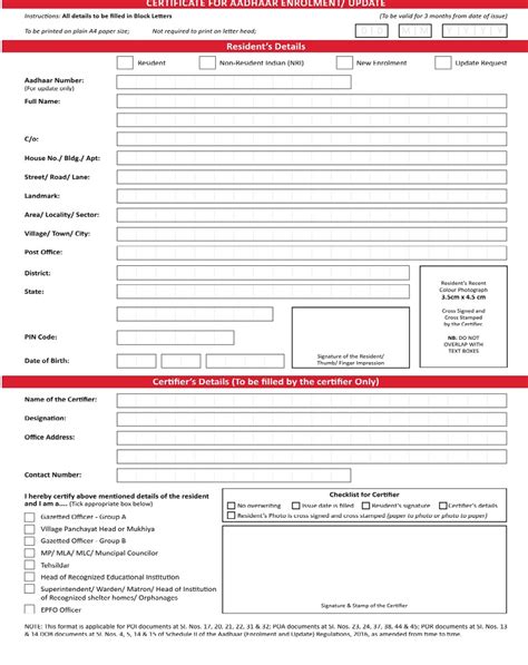 Certificate Of Aadhaar Enrolment