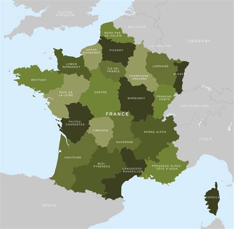 Map of France - French regions - royalty free editable base map