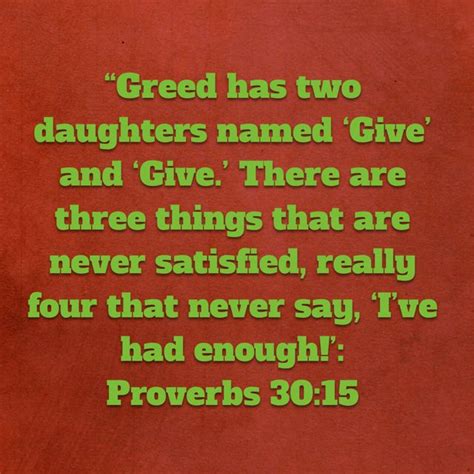 a red book with green lettering on the front and back cover reads,'greed has two daughters named ...