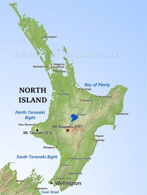 Physical map of New Zealand North Island