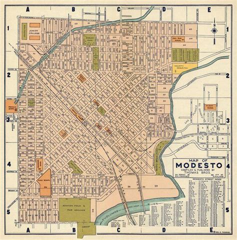 Old Map of Modesto Vintage City Plan Restored Fine Print on Paper or ...