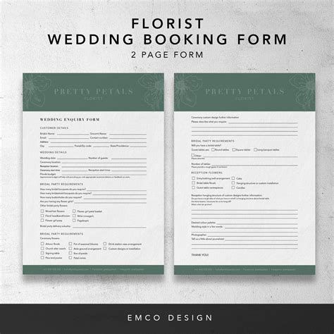 Florist Wedding booking form | Florist order forms | Wedding order ...