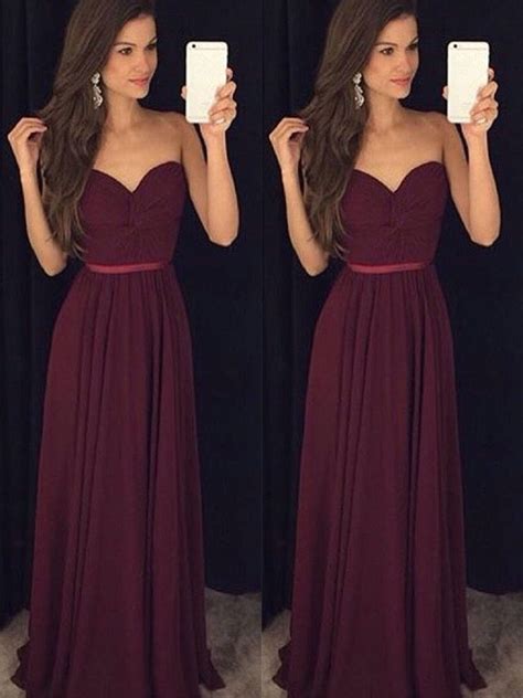 Sweetheart Neck Floor Length Maroon Bridesmaid Dress, Maroon Formal Dr ...