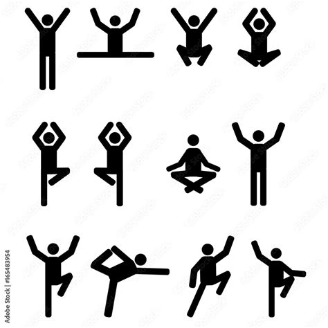 Photostock Vector Simple Stylized Yoga Poses Icon Set Stick Figures In ...