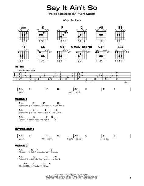 Say It Ain't So by Weezer Sheet Music for Really Easy Guitar at Sheet ...