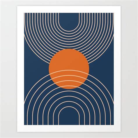 an orange and blue art print with circles on the bottom, against a dark background