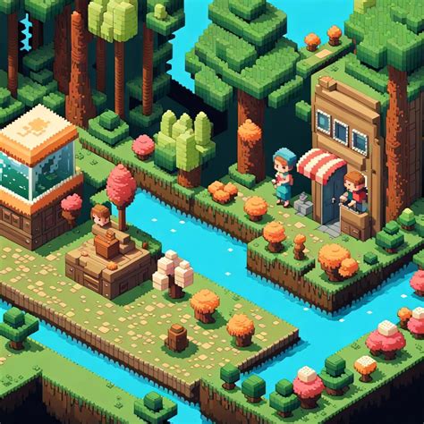 "Pixelated Retro Adventure: A retro-inspired pixel art adventure scene with blocky characters ...