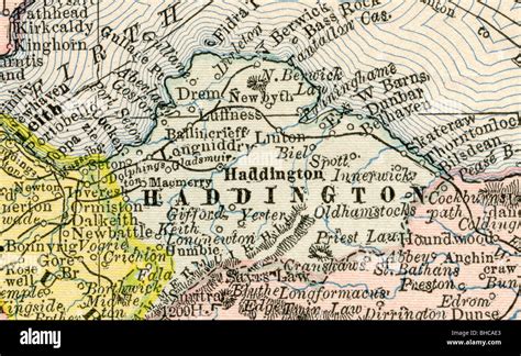 Original old map of Haddington County from 1884 geography textbook Stock Photo - Alamy