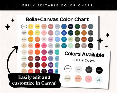 Editable Bella Canvas Color Chart, Bella Canvas 3001 Color Chart, Color Chart Canva Template, BC ...