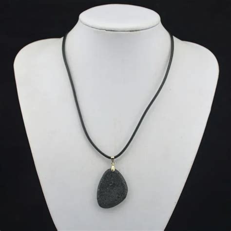 NS022 Black Lava Rock Volcanic Stone Oval Irregular Stone Necklace ...