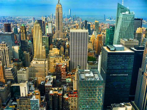 Aerial view of high-rise buildings, New York City, Empire State ...