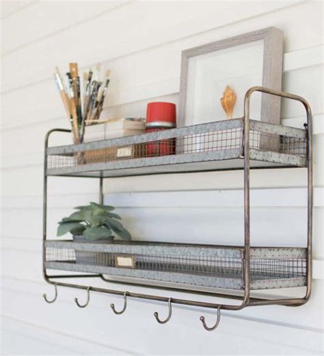 Double Metal Wall Shelf with Hooks | VivaTerra | Metal wall shelves, Wall shelf with hooks, Wall ...