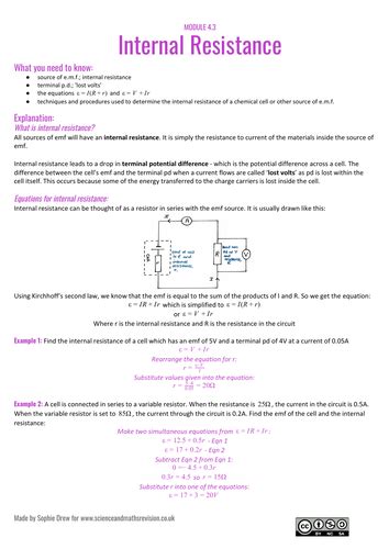 Internal resistance A Level sheet | Teaching Resources