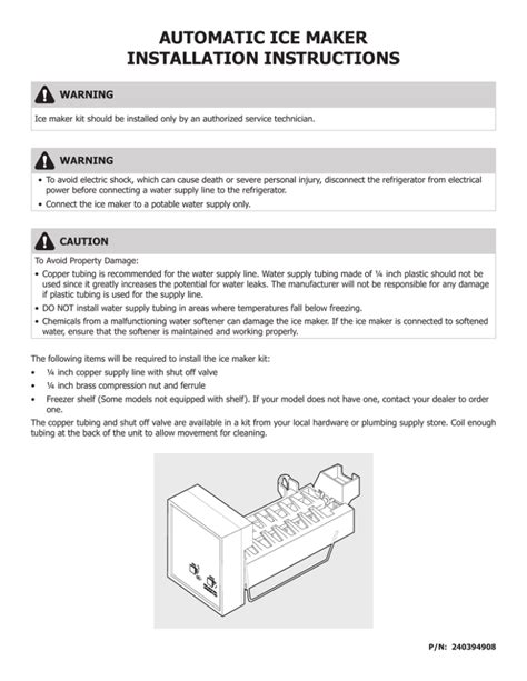 AUTOMATIC ICE MAKER INSTALLATION INSTRUCTIONS