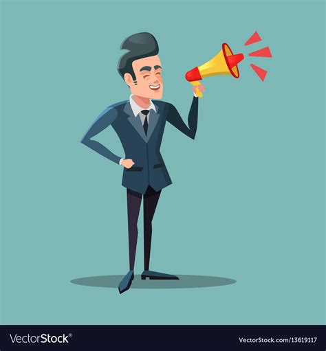 Cartoon businessman with megaphone announcement Vector Image