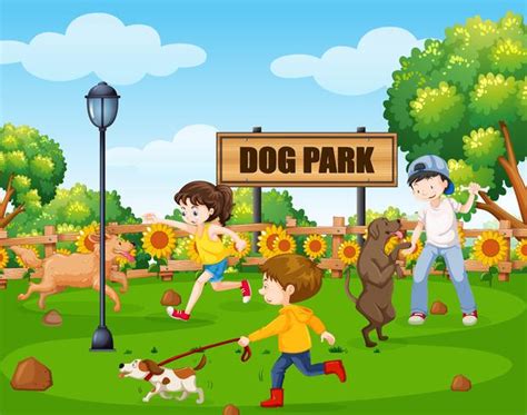 Dog park with people and their pets 295016 Vector Art at Vecteezy