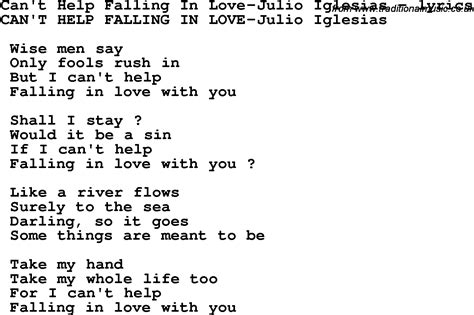 Love Song Lyrics for:Can't Help Falling In Love-Julio Iglesias